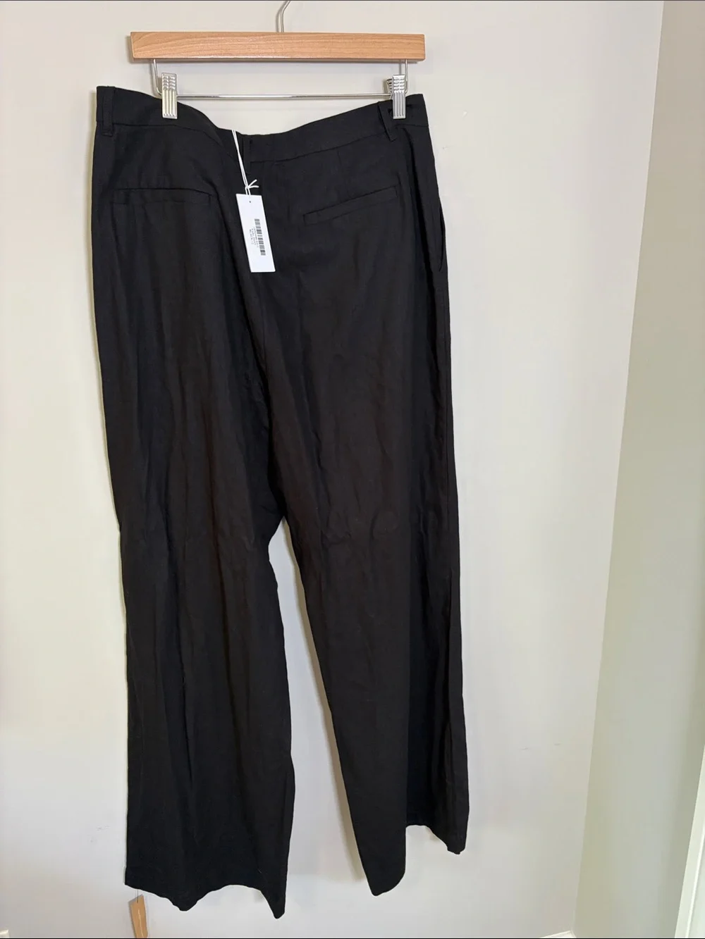 Reformation Earl Pant Black Linen Blend Wide Leg Trouser Designer Sz 12 NEW